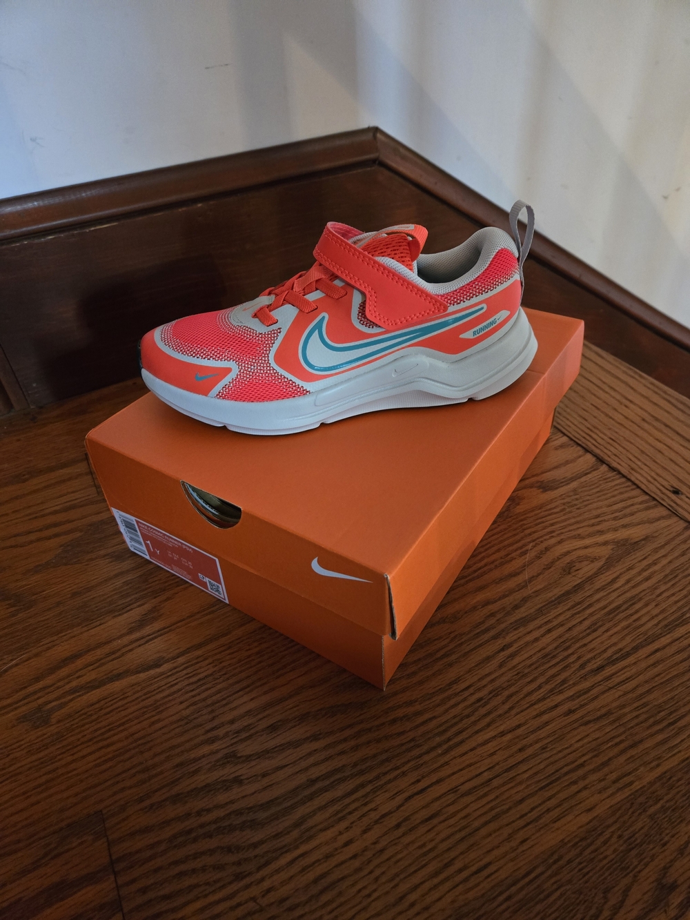 Nike Kids Bright Coral and Teal Hook-and-Loop Sneaker